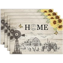 Farmhouse Placemats Set of 4, 12x18 Inch Rustic Country Barn Cottage Sunflower Rooster Retro Wooden Plank Holiday Table Mats for Party Kitchen Dining Decoration