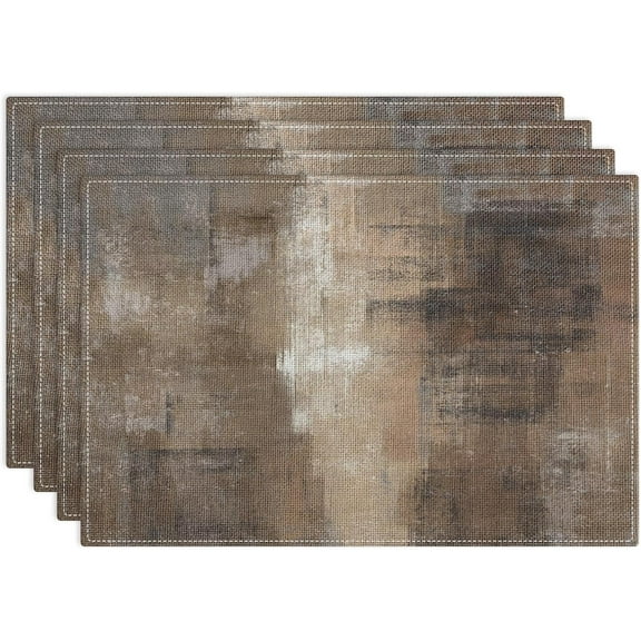Farmhouse Placemats Set of 4, 12x18 Inch Abstract Grey and Dark Brown Art Painting Table Mats for Outdoor Home Party Kitchen Dining Decoration