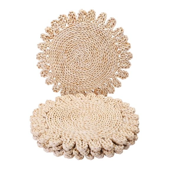 Farmhouse Placemats Set of 4 Round Placemats for Dining Table Decor Indoor Outdoor Washable Kitchen Table Mat Wipe Clean Oatmeal Ash 15x15inch
