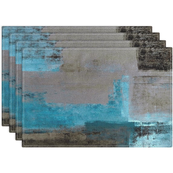 Farmhouse Placemats Set of 4, Vintage Blue and Grey Art Painting 12x18 Inch Abstract GrayTable Mats for Outdoor Home Party Kitchen Dining Decoration