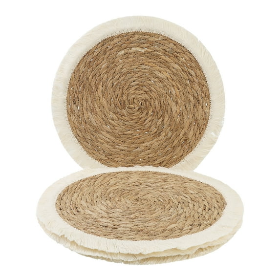 Farmhouse Placemats Set of 4 Woven Placemats for Dining Table Decor Indoor Kitchen Table Mat with Tassel Beige/Brown 13inch