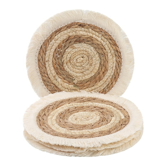 Farmhouse Placemats Set of 4 Woven Placemats for Dining Table Decor Indoor Kitchen Table Mat with Tassel Brown 9.8inch