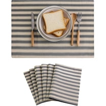 Farmhouse Placemats Set of 6 Heat Resistant Dining Table Mats for Kitchen Table, 12 x 18 inches, Stripes, Grey and Beige