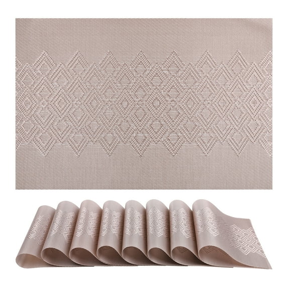 Farmhouse Placemats Set of 6 Plastic Placemats for Dining Table Decor Washable Kitchen Table Mat with Rhombic Pattern Light Brown 17.7*11.8inch