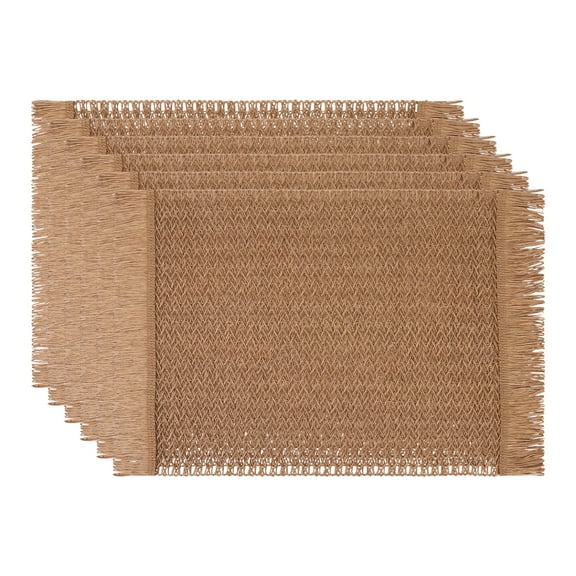 Farmhouse Placemats Set of 6 Woven Placemats for Dining Table Decor Indoor Washable Kitchen Table Mat with Tassel Coffee 17.7*11.8inch