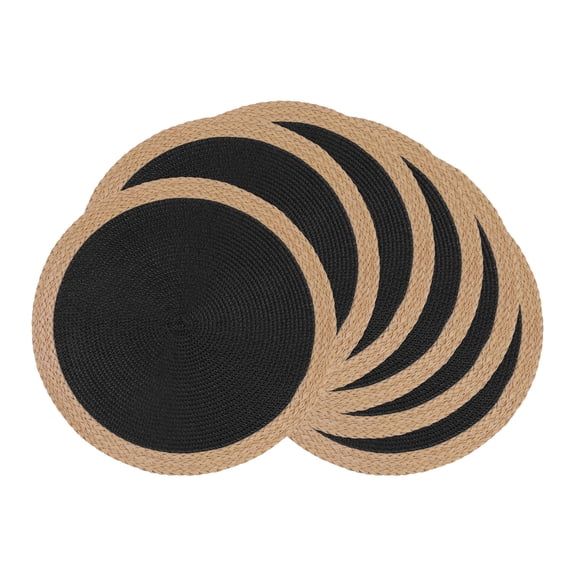 Farmhouse Placemats Set of 6 Woven Placemats for Dining Table Decor, Washable Kitchen Table Mat for Holiday Black 15inch