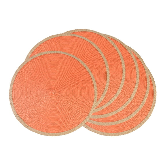 Farmhouse Placemats Set of 6 Woven Placemats for Dining Table Decor, Washable Rustic Kitchen Table Mat Orange 15inch