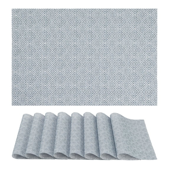 Farmhouse Placemats Set of 8 Plastic Placemats for Dining Table Decor Indoor Washable Kitchen Table Mat with Pattern Blue 17.7*11.8inch