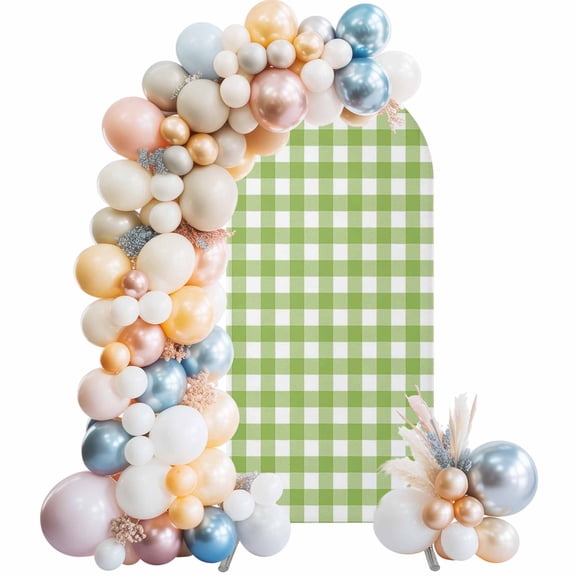 Farmhouse Plaid Design Arch Backdrop Cover Spandex Fitted Arch Cover 5FT,Arches Backdrop Stand Covers for Wedding Birthday Party Ceremony Banquet Decoration Green and White Grid