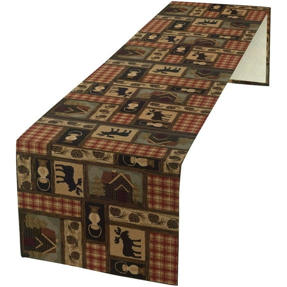 Farmhouse Plaid Elk Table Runner,Vintage Patchwork Farm House Red Buffalo Plaid Home Decor for Kitchen Table Dining Room 13x72 in