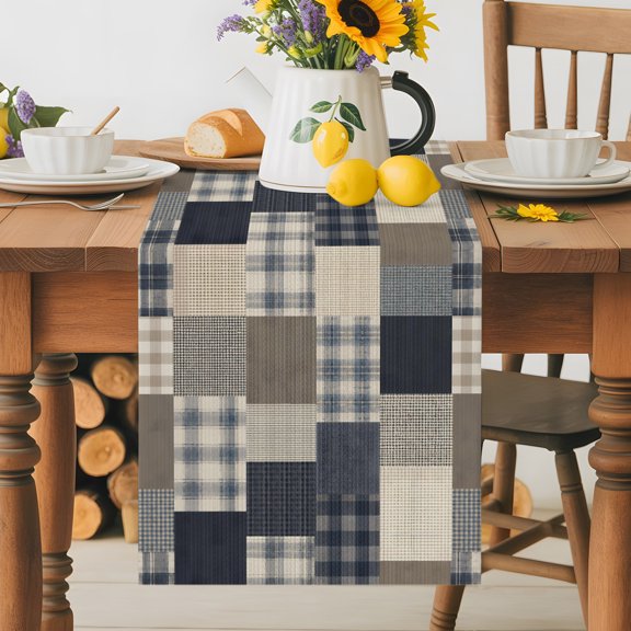 Farmhouse Plaid Patchwork Table Runner 36 Inches Long, Rustic Buffalo Checkered Table Runners Tabletop Scarf Kitchen Dining Tables Decoration for Home Party Indoor Outdoor