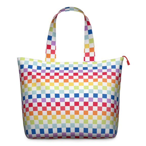 Farmhouse Plaid Print Large Capacity Shoulder Bag - Zipper Tote with Interior Organization, Perfect for Travel, Gym, or Work Essentials