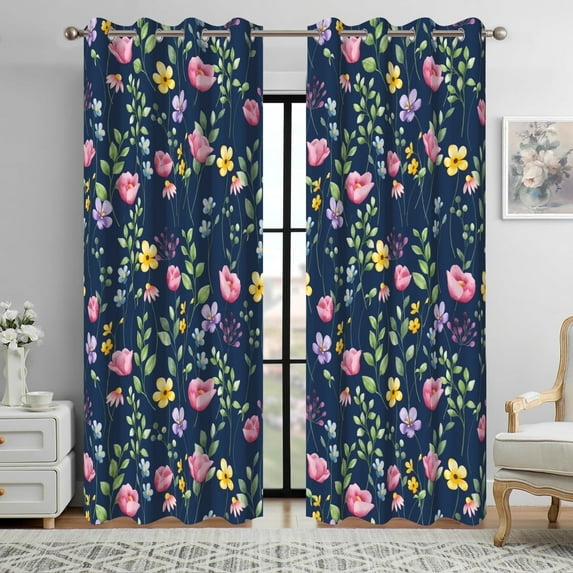 Farmhouse Plant Floral Blackout Window Curtains for Living Room,Thermal Insulated Curtains,52x84 Inch,Set of 2