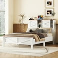 thumbnail image 1 of Farmhouse Platform Bed with Double Sliding Barn Door, Full Size Rustic Wood Bed with
Charging Station, Wood Slats Support, White+Brown, 1 of 7