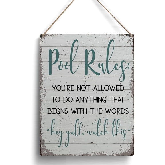 Farmhouse Pool Rules Wooden Sign Artwork, Summer Wood Sign Wall Art Hanging Sign Home Decor 8x10 Inch