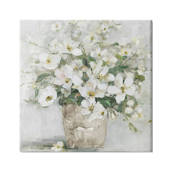 Farmhouse Poppies Floral Blossom Bouquet Country Bucket Botanical & Floral Painting Gallery-Wrapped Canvas Print Wall Art