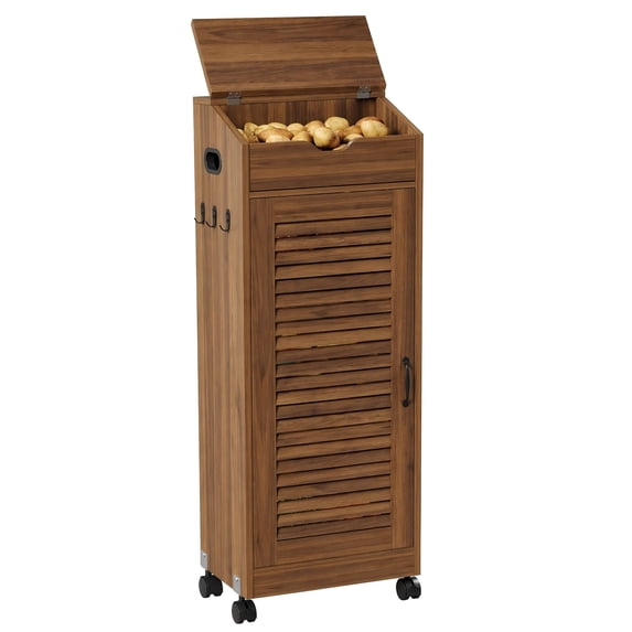 WARAYZ Farmhouse Kitchen Storage Cabinet with Wheels, Ventilated Louver Door Vegetable Bin, Large Capacity Rolling Pantry Organizer, Mobile Storage Unit