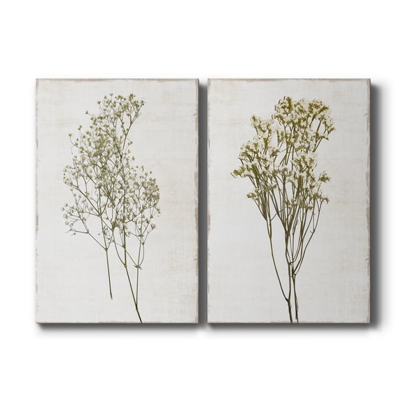 Farmhouse Pressed Flower I Premium Gallery Wrapped Canvas - Ready to Hang - Set of 2 - 12 x 18 Each