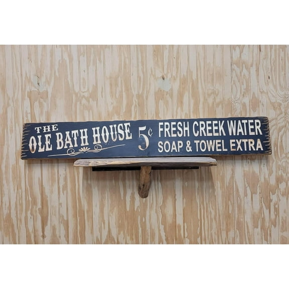 Farmhouse Primitiv FunnyThe Ole Bath House Rustic Wood Sign Bathroom Cabin Lodge Western Cowgirl Cowboy Old West Outhouse Bunkhouse Decor For Front Porch Front Door Decor 4x16 Inch