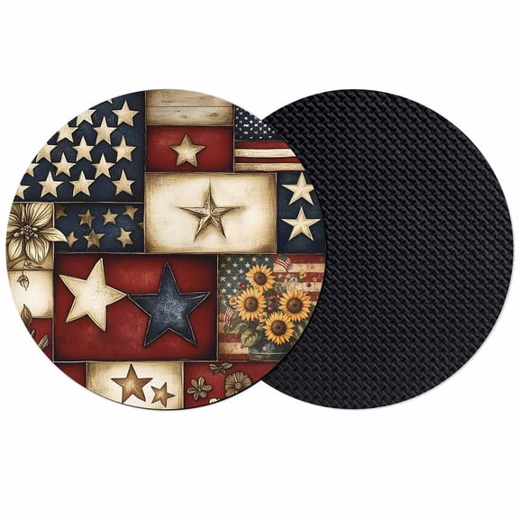 Farmhouse Primitive Barn Stars Coasters for Drinks,Absorbent Non Slip Rubber Drink Coasters Set of 2 for Cup,Table,Bar,Home Decor, Retro American Flag Blue Red