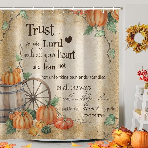 Farmhouse Pumpkin Fall Shower Curtain,Cute Rustic Retro Thanksgiving Harvest Autumn Camper RV Bathroom Curtains Decor, Polyester Fabric Waterproof Bath Curtain with Hooks-72"W x 74"L (Pack of 1)