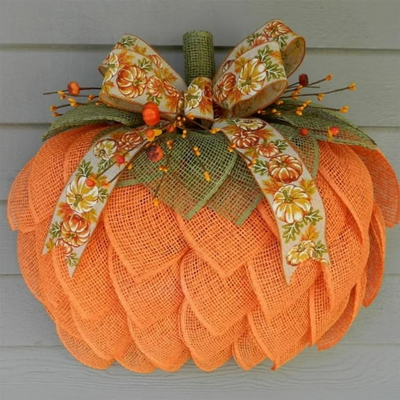 Farmhouse Pumpkin Wreath for Front Door, Pumpkin Wreath for Front Door, Pumpkin Door Hanger, 3D Pumpkin Wreath, Burlap Mesh Pumpkin, Fall Door Wreaths, Fall Farmhouse Wreath(1pc)