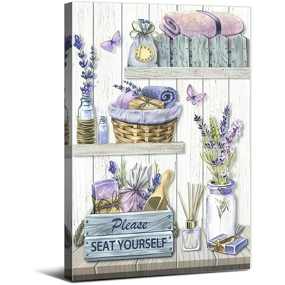 Farmhouse Purple Lavender Flower Bathroom Canvas Decor Wall Art Home Decoration 12x16inchs