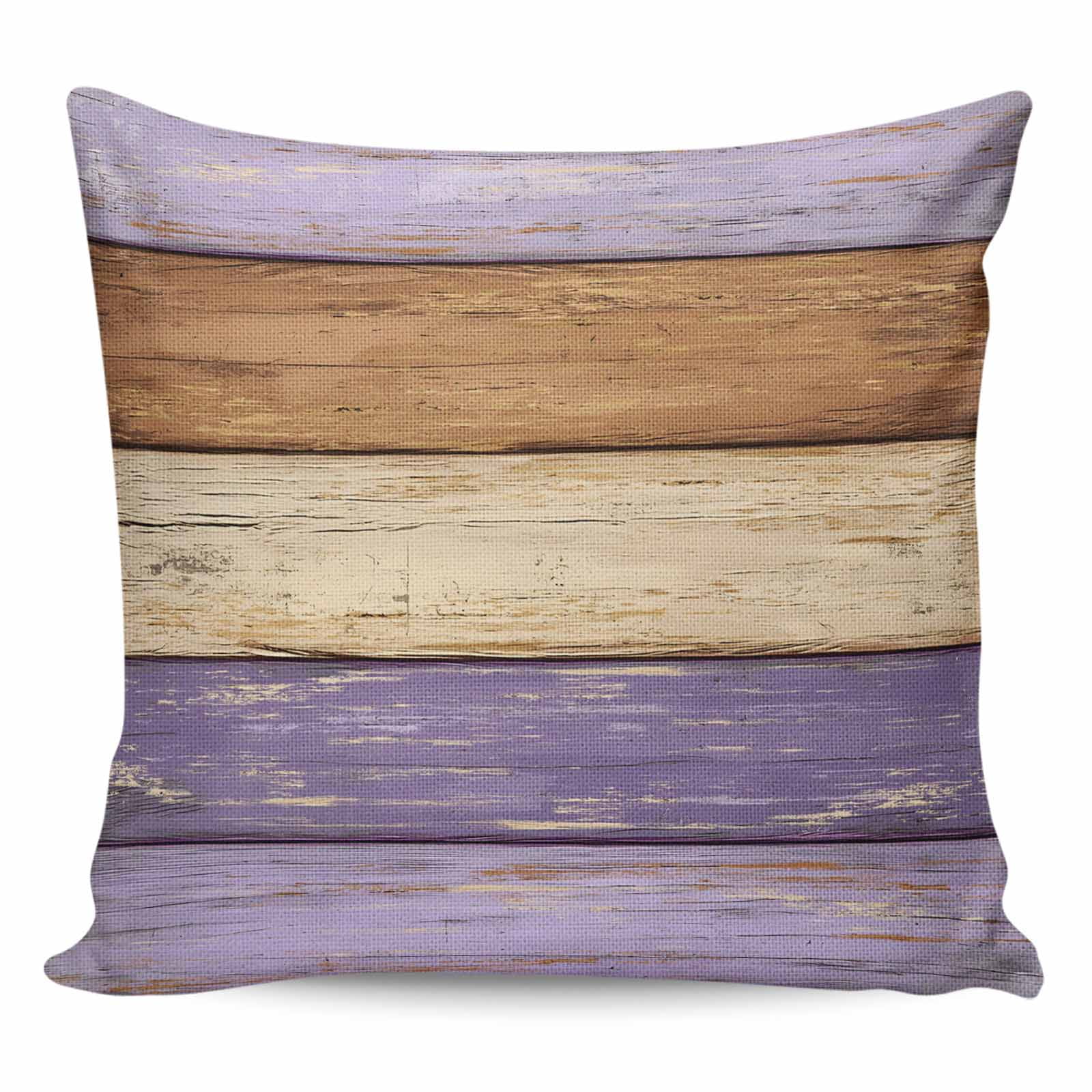 Farmhouse Purple Brown Pillow Covers 26x26 Inch Decorative Throw Pillow Cover, Vintage Wooden Striped Sofa Pillowcases Accent Cushion Case Home Decor Bedroom Living Room