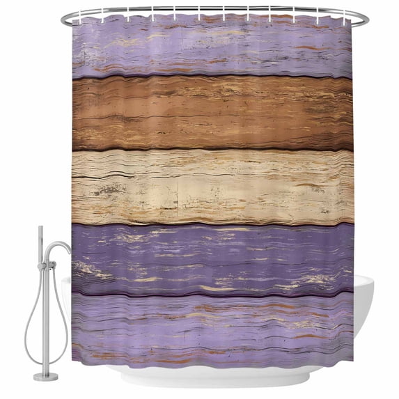 Farmhouse Purple Brown Shower Curtain, Waterproof Shower Curtains for Bathroom, Vintage Wooden Striped Washable Fabric Bathtub Curtain Set Bath Decor with 12 Hooks Stall 36"x72"