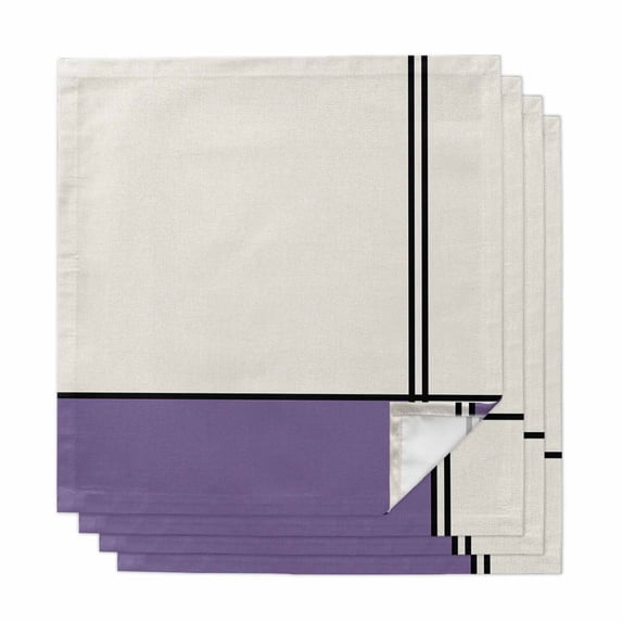 Farmhouse Purple, Cloth Napkins, Modern Abstract Geometric Stripes Art Washable and Reusable Dinner Napkins Set of 4, Table Napkin for Kitchen Party Birthday Wedding Hotel Housewarming 20"x20"