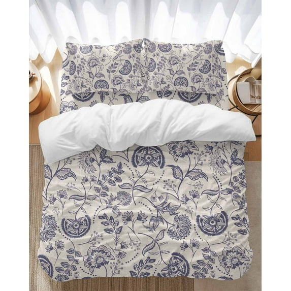 Farmhouse Purple Floral Bedding Duvet Cover Set Full Size 4 Pieces Linen Boho Flower Rustic Country Bedding Set with Zipper Closure, 1 Comforter Cover 86x86 Inches 1 Flat Sheet & 2 Pillow Cases