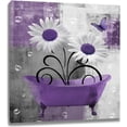thumbnail image 1 of Farmhouse Purple Floral Wall Art for Living Room Daisy Flower and Butterfly Canvas Wall Art Grey and White Abstract Geometric Framed Wall Art for Bedroom Bathroom Wall Decor,12L X 12W Inches, 1 of 6