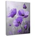 thumbnail image 1 of Farmhouse Purple Floral Wall Art, Rustic Wildflower and Butterfly on Gray Canvas Wall Art, Grey and Purple Framed Wall Art for Living Room Bathroom Bedroom Kitchen Ready to Hang, 12X12 Inches, 1 of 7