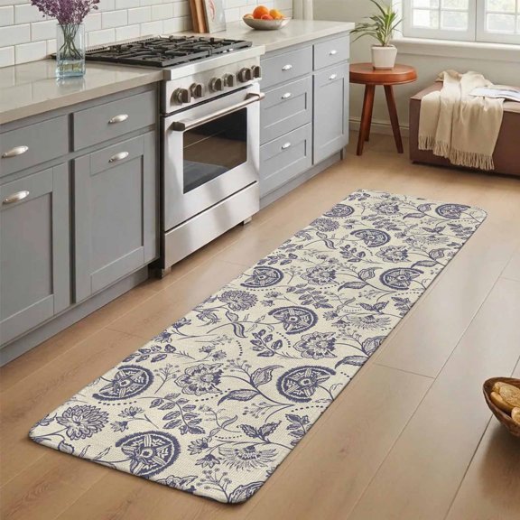 Farmhouse Purple Floral Washable Runner Rug 3X7 ft Linen Boho Flower Rustic Country Non-Slip Hallway Runner Rug, Linen Kitchen Runner Mats, Indoor Floor Carpet for Entryway Bathroom Bedroom