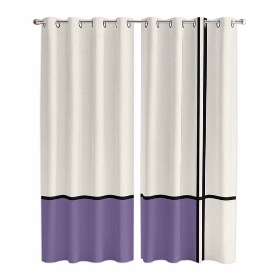 Farmhouse Purple Kitchen Curtains 84 Inch Length, Modern Abstract Geometric Stripes Art Grommet Top Bedroom Living Room Curtains, Light Filtering Cafe Curtain Drapes 2 Panels Set 84''x84''