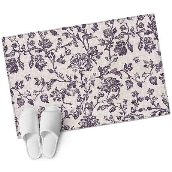 Farmhouse Purple Large Area Rugs for Bedroom Living Room, Soft Non Slip Carpet Bedside Rug, Vintage Flower Leaf Botanical Plant Rectangular Floor Cover Kitchen Accent Rug 2'x3' for Dining Room/Office