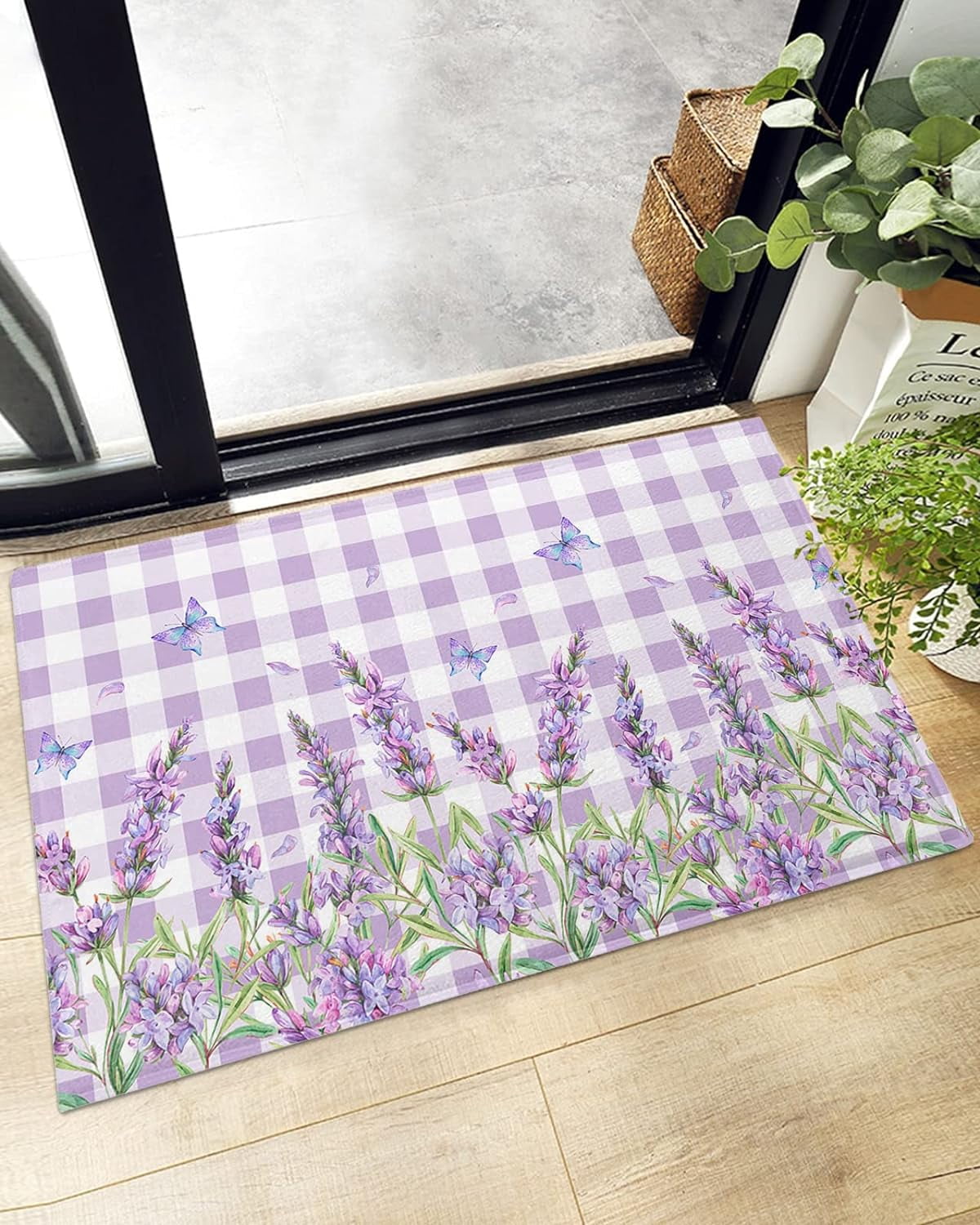 Farmhouse Purple Lavender Bath Mat, Farm Flowers Plant NonSlip