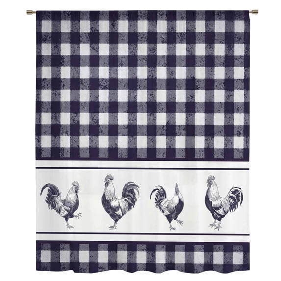 Farmhouse Purple Plaid Sheer Curtains 54 Inches Long, Vintage Country Cock Checkered Light Filering Curtains, Breathable Simi Curtain Privacy Drapes for Kitchen Bathroom Small Window Treatment