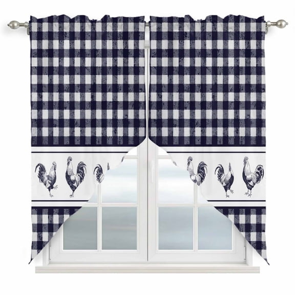 Farmhouse Purple Plaid Swag Valances for Windows, Kitchen Curtains 36 Inch Length 2 Panels Set, Vintage Country Cock Checkered Short Curtains for Small Windows Rod Pocket Cafe Curtains Drapes 28"x36"