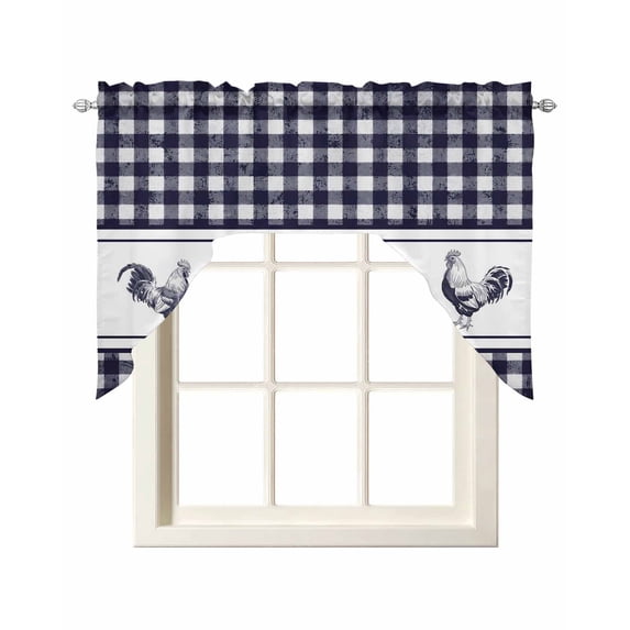 Farmhouse Purple Plaid Swag Valances for Windows, Small Curtains Drapes, Vintage Country Cock Checkered Kitchen Window Curtains Over Sink Window Treatment Valance for Bedroom/Bathroom 56"x36"