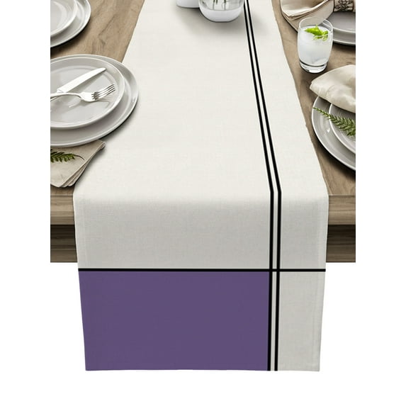Farmhouse Purple, Table Runner 120 Inches, Modern Abstract Stripes Art Bed Runner Dresser Scarves Tabletop for Indoor Outdoor Parties/Ceremony/Banquet, 13"x 120"