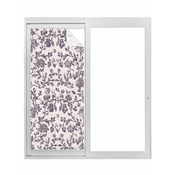 Farmhouse Purple Window Privacy Film, Vintage Flower Leaf Botanical Plant Static Cling UV Sun Blocking Tint Film Heat Control Windows Films for Bedroom Bathroom, Window Stickers 23.6"x59"