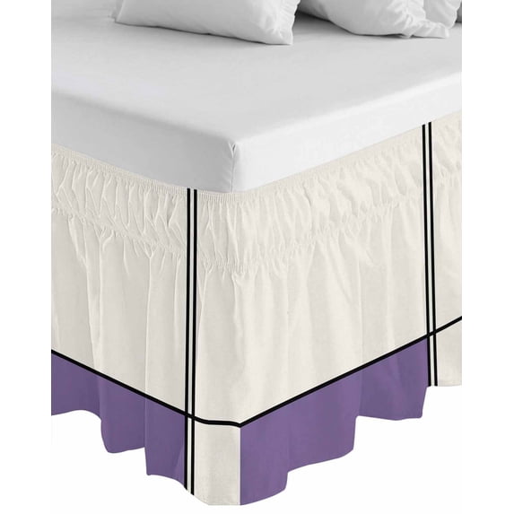 Farmhouse Purple,Wrap Around Bed Skirts for King Bed 18" Drop,Bed Skirt with Adjustable Elastic Belt Dust Ruffle Bed Valance for Bedroom Hotel Modern Abstract Geometric Stripes Art Bed Frame Cover