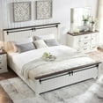 Farmhouse Queen Bed Frame with 47" Headboard, Wood Bed Frame with