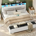 thumbnail image 1 of Farmhouse Queen Bed Frame with Charging Station and LED Lights,Headboard with Storage Rack,Queen Platform Bed Frame with Storage Ottoman, Metal Slats Support,No Box Spring Needed,Walnut White, 1 of 10