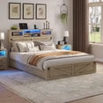 thumbnail image 1 of Farmhouse Queen Bed Frame with LED Lights and Charging Station, Queen Size Platform Bed Frame with Storage Headboard and 2 Drawers, No Box Spring Needed, Gray, 1 of 6