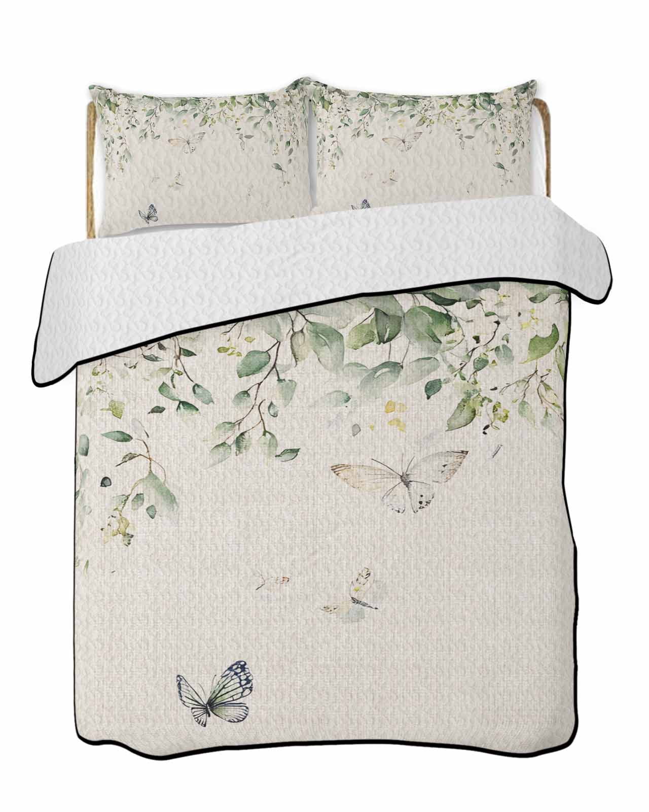 Farmhouse Quilts Bedding Set Queen Size Country Eucalyptus Plant Linen ...