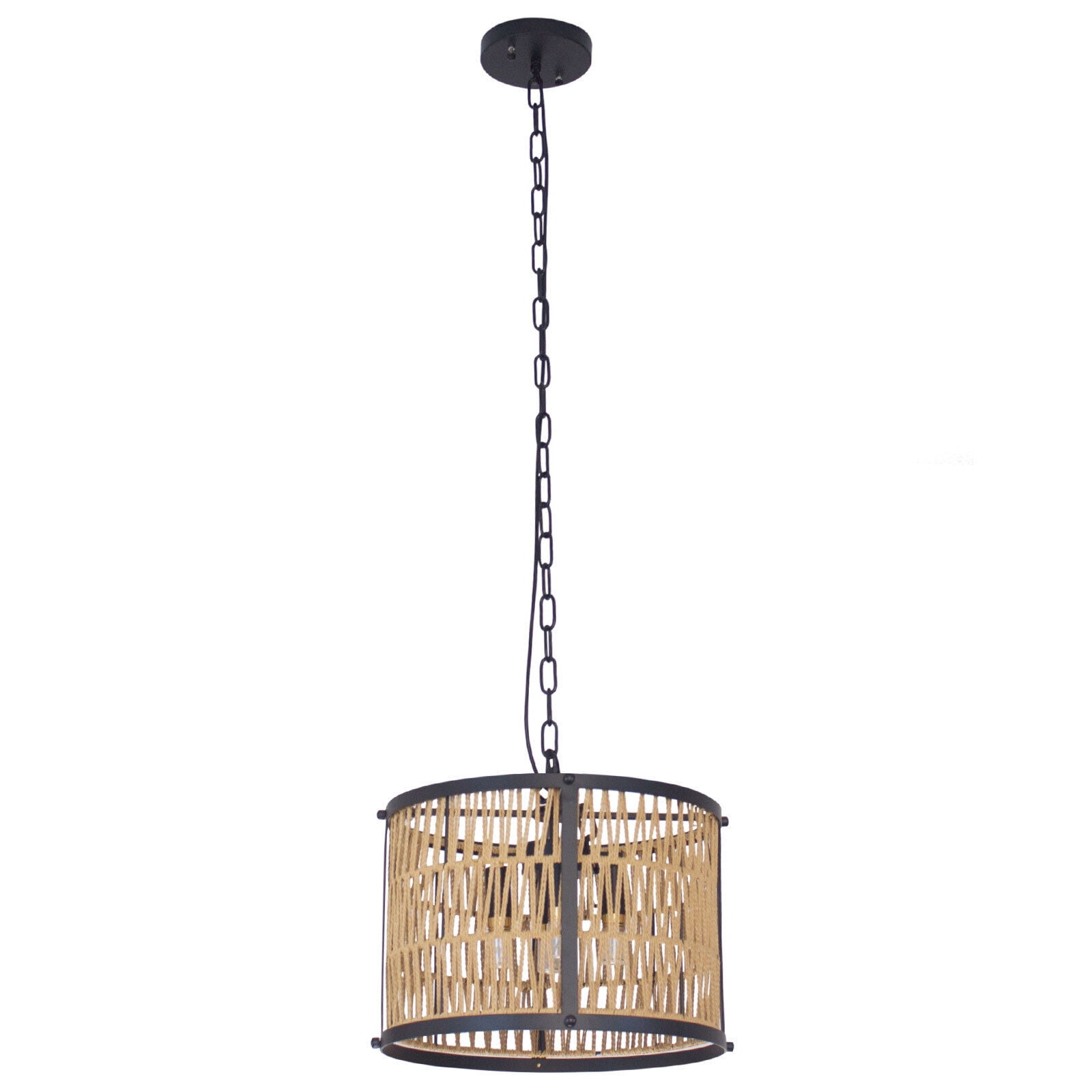 Farmhouse Rattan 4-Light Pendant Light E12 Black Chandeliers Light Fixture 110 V