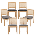 thumbnail image 1 of Farmhouse Rattan Dining Chairs Set of 6, Mid Century Modern Kitchen & Dining Room Chairs, Cane Upholstered Kitchen Side Chair with Natural Hardwood Frame, Gray, 1 of 11