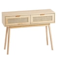 thumbnail image 1 of Farmhouse Rattan Entryway Table, 2-Drawer Storage Console with Woven Sliding Doors, Natural Finish, 1 of 7